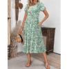 ZEAGOO Womens Casual Dresses for Summer Short Sleeve Flare Midi Dress Loose Flowy Beach Sundress(2601 Green Floral)