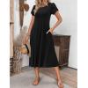 ZEAGOO Womens Casual Dresses for Summer Short Sleeve Flare Midi Dress Loose Flowy Beach Sundress(A-black)