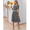 ZEAGOO Womens Casual Dresses for Summer Short Sleeve Flare Midi Dress Loose Flowy Beach Sundress(Black Flower 02)
