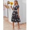 ZEAGOO Womens Casual Dresses for Summer Short Sleeve Flare Midi Dress Loose Flowy Beach Sundress(Black Flower)