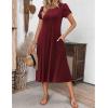 ZEAGOO Womens Casual Dresses for Summer Short Sleeve Flare Midi Dress Loose Flowy Beach Sundress(Burgundy)