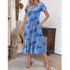 ZEAGOO Womens Casual Dresses for Summer Short Sleeve Flare Midi Dress Loose Flowy Beach Sundress(Cashew Blue Print)