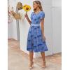 ZEAGOO Womens Casual Dresses for Summer Short Sleeve Flare Midi Dress Loose Flowy Beach Sundress(Cashew Blue Print)