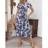 ZEAGOO Womens Casual Dresses for Summer Short Sleeve Flare Midi Dress Loose Flowy Beach Sundress(Deep Blue Flower)