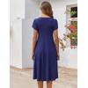 ZEAGOO Womens Casual Dresses for Summer Short Sleeve Flare Midi Dress Loose Flowy Beach Sundress(Navy Blue)