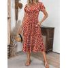 ZEAGOO Womens Casual Dresses for Summer Short Sleeve Flare Midi Dress Loose Flowy Beach Sundress(Red Floral 02)
