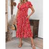 ZEAGOO Womens Casual Dresses for Summer Short Sleeve Flare Midi Dress Loose Flowy Beach Sundress(Red Floral)