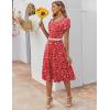 ZEAGOO Womens Casual Dresses for Summer Short Sleeve Flare Midi Dress Loose Flowy Beach Sundress(Red Floral)