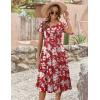 ZEAGOO Womens Casual Dresses for Summer Short Sleeve Flare Midi Dress Loose Flowy Beach Sundress(Red Flower)