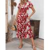ZEAGOO Womens Casual Dresses for Summer Short Sleeve Flare Midi Dress Loose Flowy Beach Sundress(Red Flower)