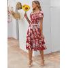 ZEAGOO Womens Casual Dresses for Summer Short Sleeve Flare Midi Dress Loose Flowy Beach Sundress(Red Flower)