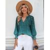 Zeagoo 3/4 Length Sleeve Womens Tops 2025 Floral Womens Blouses V Neck TunicTops with Smocked Cuffs(Blue-green Back Branch Print)
