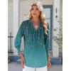 Zeagoo 3/4 Length Sleeve Womens Tops 2025 Floral Womens Blouses V Neck TunicTops with Smocked Cuffs(Blue-green Back Branch Print)