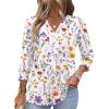 Zeagoo 3/4 Length Sleeve Womens Tops 2025 Floral Womens Blouses V Neck TunicTops with Smocked Cuffs(Colorful Flowers)