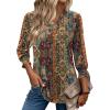 Zeagoo 3/4 Length Sleeve Womens Tops 2025 Floral Womens Blouses V Neck TunicTops with Smocked Cuffs(Ethnic Prints)