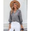 Zeagoo 3/4 Length Sleeve Womens Tops 2025 Floral Womens Blouses V Neck TunicTops with Smocked Cuffs(Gray Floral)