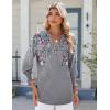 Zeagoo 3/4 Length Sleeve Womens Tops 2025 Floral Womens Blouses V Neck TunicTops with Smocked Cuffs(Gray Floral)