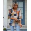 Zeagoo 3/4 Length Sleeve Womens Tops 2025 Floral Womens Blouses V Neck TunicTops with Smocked Cuffs(Orange and Blue Plaid)
