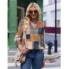 Zeagoo 3/4 Length Sleeve Womens Tops 2025 Floral Womens Blouses V Neck TunicTops with Smocked Cuffs(Orange and Blue Plaid)