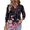 Zeagoo 3/4 Length Sleeve Womens Tops 2025 Floral Womens Blouses V Neck TunicTops with Smocked Cuffs(Pink Flowers)
