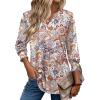 Zeagoo 3/4 Length Sleeve Womens Tops 2025 Floral Womens Blouses V Neck TunicTops with Smocked Cuffs(Print-1)