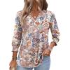 Zeagoo 3/4 Length Sleeve Womens Tops 2025 Floral Womens Blouses V Neck TunicTops with Smocked Cuffs(Print-1)