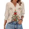Zeagoo 3/4 Length Sleeve Womens Tops 2025 Floral Womens Blouses V Neck TunicTops with Smocked Cuffs(Print-505)