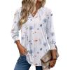 Zeagoo 3/4 Length Sleeve Womens Tops 2025 Floral Womens Blouses V Neck TunicTops with Smocked Cuffs(Print-bf290)