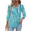 Zeagoo 3/4 Length Sleeve Womens Tops 2025 Floral Womens Blouses V Neck TunicTops with Smocked Cuffs(Print-fp18)