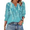 Zeagoo 3/4 Length Sleeve Womens Tops 2025 Floral Womens Blouses V Neck TunicTops with Smocked Cuffs(Print-fp18)