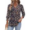 Zeagoo 3/4 Length Sleeve Womens Tops 2025 Floral Womens Blouses V Neck TunicTops with Smocked Cuffs(Print-mz869)