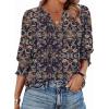 Zeagoo 3/4 Length Sleeve Womens Tops 2025 Floral Womens Blouses V Neck TunicTops with Smocked Cuffs(Print-mz869)