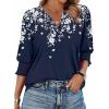 Zeagoo 3/4 Length Sleeve Womens Tops 2025 Floral Womens Blouses V Neck TunicTops with Smocked Cuffs(Print-sf103)