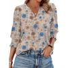 Zeagoo 3/4 Length Sleeve Womens Tops 2025 Floral Womens Blouses V Neck TunicTops with Smocked Cuffs(Print-sf170)