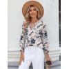 Zeagoo 3/4 Length Sleeve Womens Tops 2025 Floral Womens Blouses V Neck TunicTops with Smocked Cuffs(Print-sf198)