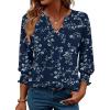 Zeagoo 3/4 Length Sleeve Womens Tops 2025 Floral Womens Blouses V Neck TunicTops with Smocked Cuffs(Print-sf218)