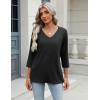 Zeagoo 3/4 Length Sleeve Womens Tops Casual V Neck Shirts Soft Basic Tees Business Work Blouses(Black)