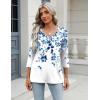 Zeagoo 3/4 Length Sleeve Womens Tops Casual V Neck Shirts Soft Basic Tees Business Work Blouses(Blue Leaves-wf41)