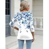 Zeagoo 3/4 Length Sleeve Womens Tops Casual V Neck Shirts Soft Basic Tees Business Work Blouses(Blue Leaves-wf41)