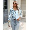 Zeagoo 3/4 Length Sleeve Womens Tops Casual V Neck Shirts Soft Basic Tees Business Work Blouses(Blue White Stripe)