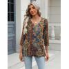 Zeagoo 3/4 Length Sleeve Womens Tops Casual V Neck Shirts Soft Basic Tees Business Work Blouses(Brown Bohemian)