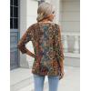 Zeagoo 3/4 Length Sleeve Womens Tops Casual V Neck Shirts Soft Basic Tees Business Work Blouses(Brown Bohemian)