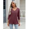 Zeagoo 3/4 Length Sleeve Womens Tops Casual V Neck Shirts Soft Basic Tees Business Work Blouses(Dark Red)