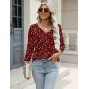 Zeagoo 3/4 Length Sleeve Womens Tops Casual V Neck Shirts Soft Basic Tees Business Work Blouses(Floral Red)