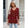 Zeagoo 3/4 Length Sleeve Womens Tops Casual V Neck Shirts Soft Basic Tees Business Work Blouses(Floral Red)