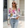 Zeagoo 3/4 Length Sleeve Womens Tops Casual V Neck Shirts Soft Basic Tees Business Work Blouses(Flower-wf50)