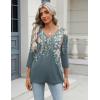 Zeagoo 3/4 Length Sleeve Womens Tops Casual V Neck Shirts Soft Basic Tees Business Work Blouses(Grey Floral)