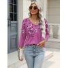 Zeagoo 3/4 Length Sleeve Womens Tops Casual V Neck Shirts Soft Basic Tees Business Work Blouses(Light Magenta)
