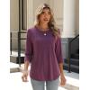 Zeagoo 3/4 Length Sleeve Womens Tops Crew Neck Loose Fit Shirts Pleated Cute Clothes Dressy Casual 2026 Summer Tunics(Purple)