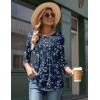 Zeagoo 3/4 Length Sleeve Womens Tops Round Neck Casual Summer Tunic Tops Basic Tees Blouses Dressy T-Shirts Pleated Shirts(02 Navy Floral)